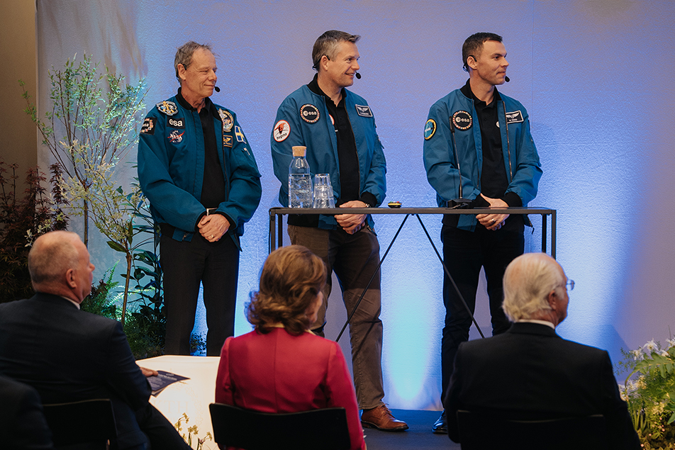 De svenska astronauterna Christer Fuglesang och Marcus Wandt, samt den danske astronauten Andreas Mogensen.